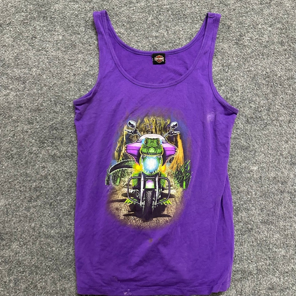 Harley-Davidson Tank Top Womens Size L Purple Baton Rouge Alligator Graphic Tee